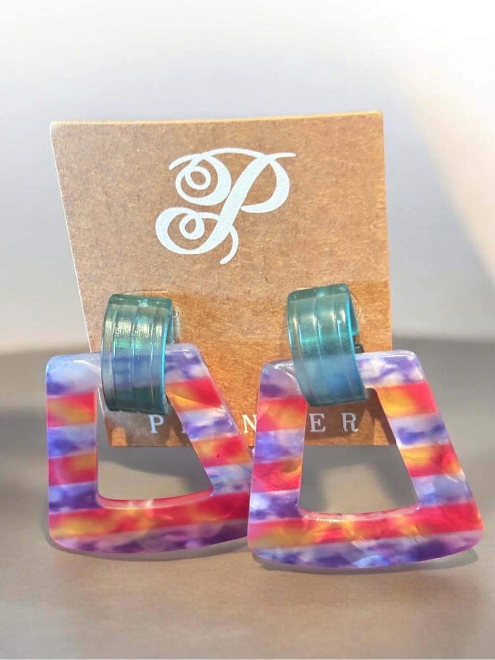 Plunder Resin Colorblock Geometric Drop Earrings - Multicolor